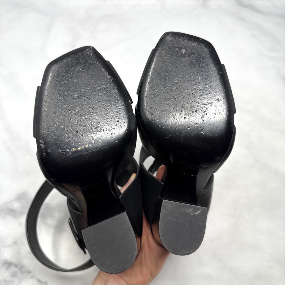 Saint Laurent Oak 100 Buckle Strappy Square Toe Sandal Block Heels Glam Black 36 - Picture 11 of 15